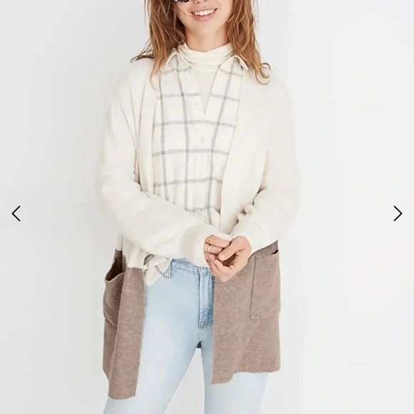 Madewell Kent Colorblock Cardigan Sweater in Coziest Yarn Bright Ivory Sz Small - Picture 1 of 11